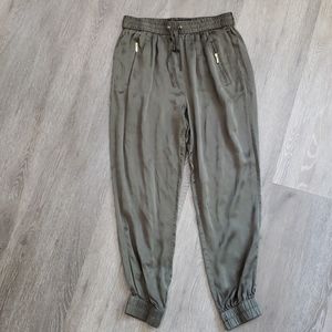 Olive green satin pants